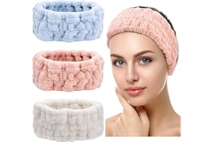 Chuangdi 3 Pieces Spa Headband for Women Facial Makeup Headband Soft Terry Cloth Hairband for Washing Face Mask Spa Shower Gifts(Blue, Pink, White)