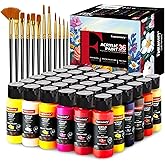 Fantastory Acrylic Paint Set 36 Colors(2oz /60ml) with 12 Brushes, Professional Craft Thick Paints Kits for Adults and Kids, 