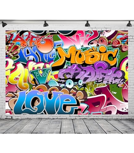 Graffiti Wall Photography Backdrop 90s Theme Party Decoration Portrait Photoboot