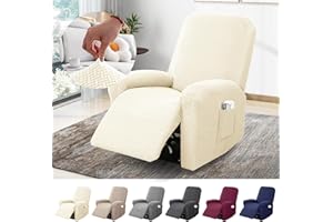 BOYIFEIJIE 1-Sitzer Sessel Überzug, Sesselbezuge Stretch mit Taschen, All-Inclusive Streifen-Jacquard Sesselschoner für Fernsehsessel Relaxsessel Sesselhusse (Beige, 4-Teilig)