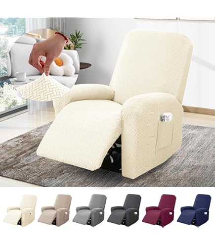 OUGPIU 4-delig All-Inclusief Fauteuilhoes, Stoelbeschermer voor tv-stoel, Stretchhoes voor relaxstoel, Stoelbeschermer voor relaxstoel, Stretch Fauteuilovertrek met Zakken (Wijnrood