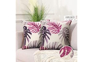 COZYFOUNDER Exterior Impermeable Fundas de Cojines 50x50 CM Grande Moderno Funda de Almohada Púrpura Hoja Cojines Decorativos para Sofa para con Cremallera Oculta para Dormitorio Jardin Salon Verano 2 Piezas