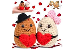 PICRIK 2PCS Positive Gift, Positive Life Potato, Mini Knitted Potato Doll, Couple Potato Plush, Knitting Potato Doll for Birthday Party Gift Decoration Valentine's Day Gift for Girlfriend.