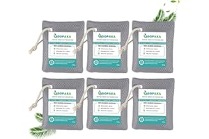 DOPAKA Sacs purificateurs d'air au charbon actif de bambou Lot de 6 sacs de charbon de bambou pour purifier l'air, absorbe les odeurs, absorbe l'humidité, désodorisant naturel pour voiture(6 * 200g)
