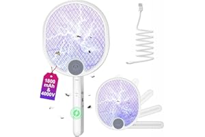 WOCVRYY 4000V 1800 mAh 3 w 1 Elektryczna Packa na Muchy USB z Akumulatorem LED z Siatką Zabezpieczającą, Odpowiednia do Użytku Wewnątrz i na Zewnątrz Budynków