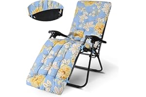 WildFun Sun Lounger Cushion Only 170 * 53cm Thick Garden Seat Pads, Soft Bench Seat Cushion Replacement Sunbed Cushion Recliner for Garden Patio Indoor Outdoor (Blue with Yellow Flowers)
