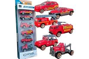 RECIÉNACIDOS - Conjunto de 6 Vehículos de Bomberos Metálicos para Niños, Juguetes Educativos y Divertidos