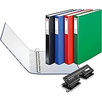 Herlitz Doppel-Locher 1,5 schwarz mit Anschlagschiene (+ 4 Ringbücher A4 protect PP in 4 Farben mit 4 Ringen)