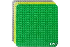 HIEGVOR Große Bauplatte Kompatibel mit Lego Duplo Platten,Classic große Grundplatte,38.4 * 38.4cm Platten-Set für Kreatives Spielen, Grün,Grau, Hellgrün (3 Stück)