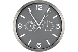 ‎BRESSER Bresser Funkuhr Wanduhr MyTime ND Thermo-Hygro mit geräuschlosem Funkuhrwerk, Edelstahlrahmen und Anzeige für Temperatur und Luftfeuchtigkeit, Grau, 250x250mm