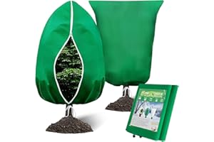 ARDFFA 2 Pack Plant Frost Protection Covers, 120x180cm Winter Plant Covers Freeze Protection with Zipper & Drawstring for Outdoor Trees, Potted Plants, Shrubs - 70GSMCold Weather Garden Fleece Jacket, Green