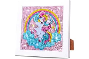 QIUQI Pittura Diamante Kit con Cornice,Diamond Painting Kit Unicorno Arcobaleno,Pittura Diamante Mosaico Art Kits per Regalo di Compleanno per Bambini Ragazza,Decorazione Murale（18 * 18cm）