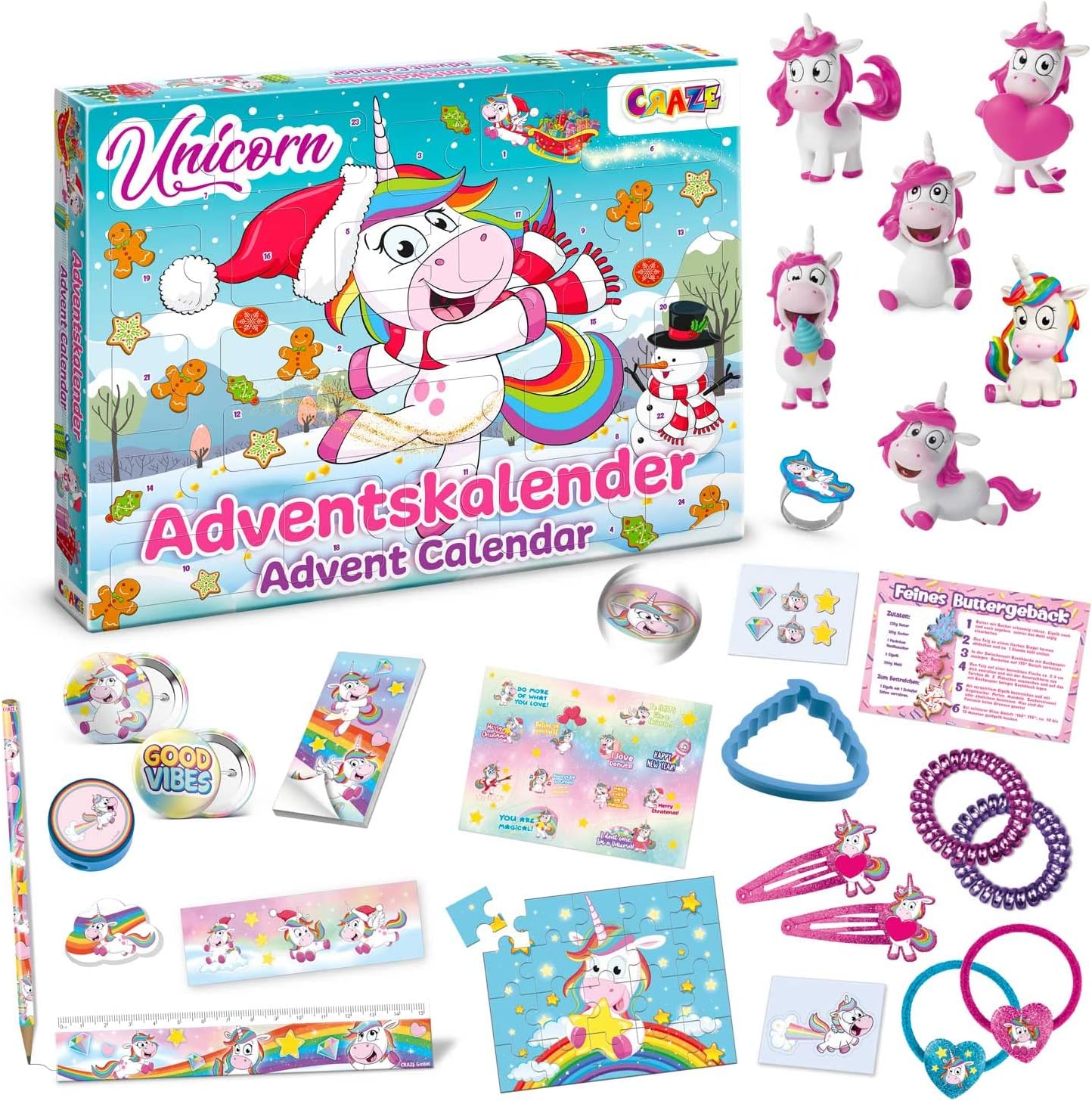 CRAZE Calendario De Adviento Con Juguetes De Unicornios, Calendario De Adviento UNICORN Surprise Con 24 Sorpresas Distintas Cada Día