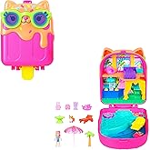 Polly Pocket bebekler ve oyun seti, Kediciğin Tatili taşınabilir mini oyun seti, 1 mikro bebek, yavru k&ouml;pek fig&uuml;r&uuml; ve temaya 