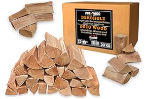 PINI Leña decorativa de haya sin corteza, 20 kg, madera decorativa prémium, para chimenea, leña para barbacoa