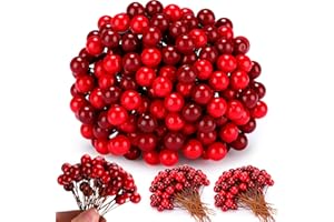 Cindeer 500 Falsas Bayas Artificiales de Navidad 10 mm Mini Bayas Navideñas para Decoraciones del Árboles de Navidad Manualidades Bodas Fiestas Decoración de Invierno Hogar(Burdeos, Rojo)