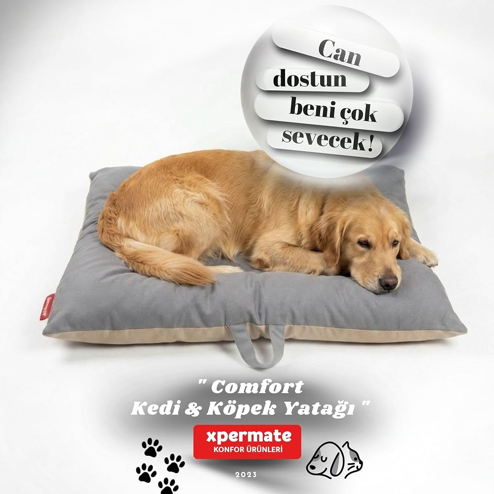 Xpermate Köpek Minderi Köpek Yatağı Kedi Yatağı Çift Taraflı Yıkanabilir Antrasit Bej Comfort 55x65 cm