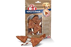 8in1 Triple Flavour Wings – Ailes à Mâcher pour Chien adulte – Plus de viande, plus de durée de mâche - Limite le Tartre - Sans OGM, Conservateur Artificiel - 113g