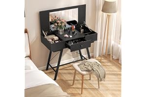 COSTWAY Sminkbord med stor spegel, laddningsstation, 6 förvaringsfack, klafflock och låda, sminkbord rustikt, skrivbord för s
