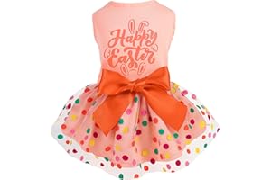 Fitwarm Happy Easter Day Dog Dress 100% Cotton Girl Dog Clothes Easter Bunny Dogs Dresses Pet Apparel Doggie Tutu with Bowknot Cat Clothing Puppy Dresses Doggy Costume Attire Orange Small