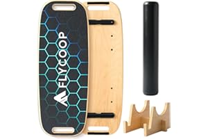 Flycoop Balance Board Erwachsene Balancierbrett Holz Indoorboard Surf Skateboard Indoor Surfboard Trickboard Gleichgewichtsboard inkl. Rolle