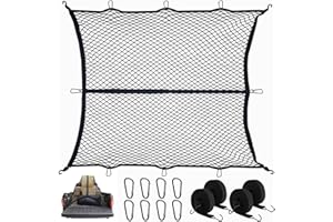 VEUWOLM Red de Carga Altamente Elástica, 1,2 x 1,2 m, Extensible hasta 2,1 m x 2,1 m (Una Capa), con 8 Mosquetones de Acero + 4 Correas de Sujeción, Red de Carga para Camión, Cargas Ligeras diarias de Camion