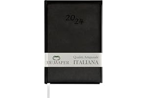 PUREPAPER Agenda 2024 Giornaliera A5 12 Mesi - Qualità Artigianale - MADE IN ITALY 15x21 (Nero)