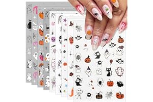 BOOMTOP 9 Sheets Halloween Nail Art Stickers, Self-Adhesive Cute Ghost Pumpkin Spider Web Nail Decals Halloween Nail Art Decoration Supplies