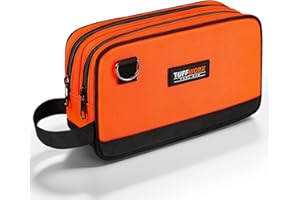 TUFFWORX Small Tool Bag, Multipurpose Zippered Tool Pouch Bag with Dual Compartment, 26 x 8 x 16 cm Portable Tool Storage Organizer, Orange
