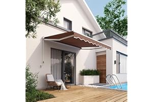 RELAX4LIFE Tenda da Sole per Esterno Avvolgibile 295x250cm, Tenda da Esterno a Bracci Estensibili con Manovella Manuale, Angolazione Regolabile per Balcone e Terrazzo (MARRONE, 295x250cm)