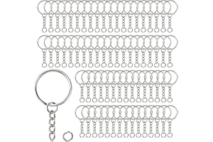Redamancy Anillas para Llaveros, 70 Piezas Llaveros Redondos, de Metal Dividido, 25mm con Cadena + Anillas Abiertas, para DIY, Colgantes, Fabricación de Joyas (Plateado)