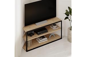 HOCUS PICUS Modern Corner TV Stand for TVs up to 43 Inches, TV Cabinet Entertainment Center with Storage Shelf, Metal Frame, Particleboard TV Unit for Living Room Bedroom (Oak)