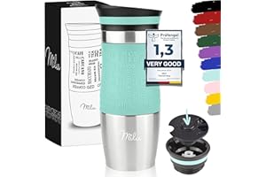 Milu Tazza termica da viaggio per caffè 370ml 450ml - 100% a Prova di perdite - Isolata Tazza di caffè e tè da portare via Tazza Termica da bere in acciaio inossidabile (Turchese, 370ml)