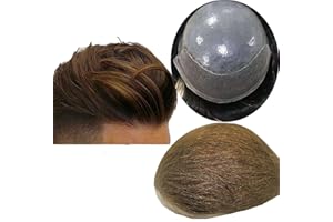 N.L.W. NLW Peluca Hombre Frente de Encaje Francés Peluquin Cabello Natural,Peluca humana real Hombres,8 * 10 pulgadas Densidad Media 110%（4 marrón claro）