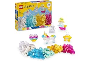 LEGO Classic Zauberbox mit durchsichtigen Steinen - Farbenfrohe Bausteine und Aufhängersteine - Einhorn, Drache, Pinguin und weitere Figuren - Bastelset für Mädchen & Jungen ab 5 Jahren 11040