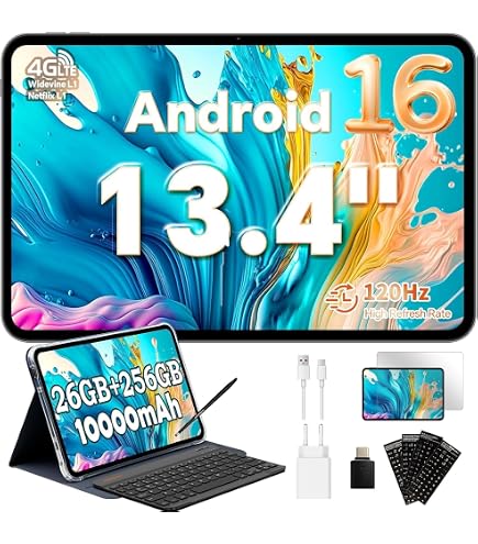 13 Inch Tablet with Case, Android 15, Large Screen 1200*1920 FHD