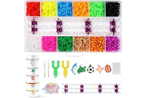 AUAUY Zestaw 1900+ kolorowych gumek kromowych, 12 kolorów, krosno z tablicą kromową, wisiorki, klipsy w kształcie litery S, do samodzielnego wykonania bransoletek przyjaźni, zestawy rzemieślnicze dla
