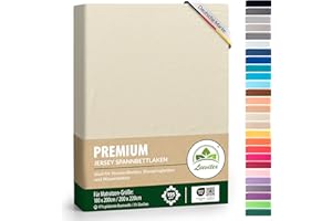 ‎LEEVITEX Premium Spannbettlaken, extra schwer und dick, 97% Mako-Jersey-Baumwolle und 3% Elasthan, auch Boxspringbett geeignet, 180 x 200-200 x 220 cm, Cremé/Naturweiß