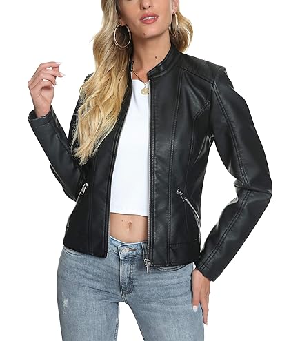 Guhmomh Lederjacke Damen Oversized - Kunstleder Motorradjacke Im Lässigen Style
