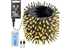 Kinamy Luci Albero di Natale, 20M 200 LED Catena Luminosa Esterno Batteria Ricaricabili, 8 Modalità con Funzione Memoria e Telecomando, Impermeabile Luci Natale Esterno per Adatto a Giardino, Feste