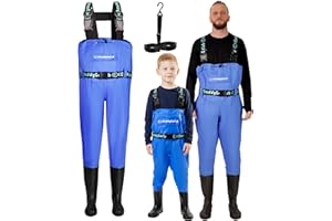 DaddyGoFish Waders bambini e adulti, trampolieri da pesca e da caccia con tasca e gancio per trampolieri