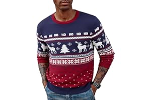 Wayleb Jersey Navideño Cuello Redondo para Hombre Suéter de Manga Larga Cálido Reno Pullover de Punto Tallas S-XXL