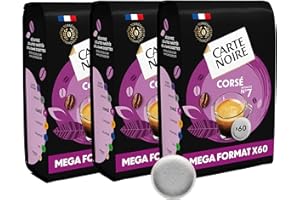 CARTE NOIRE – Café en Dosettes Souples Corsé N°7 – Pur Arabica - 3 Paquets de 60 Dosettes – Compatibles Senseo (180 dosettes)