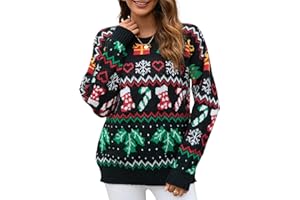 IFFEI Womens Ugly Christmas Jumper Long Sleeve Crew Neck Ladies Novelty Knitted Xmas Pullover