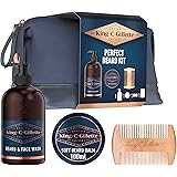 King C. Gillette KIT BARBA UOMO, con BALSAMO BARBA, DETERGENTE VISO e PETTINE, IDEA REGALO UOMO per la CURA della BARBA