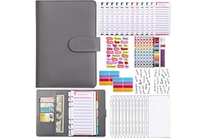 ‎MEEKYE Meekye Budget Planner A6 Binder Deutsch oder Englisch, Geld Organizer Budget Planer mit 12 Binder Taschen, 12 Budgetblätter Deutsch, Geldumschläge für Reisen Tagebuch und Geschenk Grau