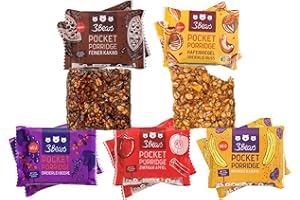 ‎3BEARS 3Bears Pocket Porridge Haferriegel Probier-Set I 12 x 55 g vegane Müsliriegel in den Sorten Dreierlei Nuss, Feiner Kakao, Zimtiger Apfel, Dreierlei Beere & Mohnige Banane