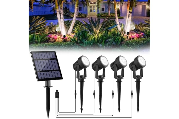 T-SUN Spot Solaire Extérieur 4 EN 1 Lampe Solaire Exterieur 2 Modes d'Éclairage Lumière Solaire de Jardin Etanche IP65, 3 Mètres Câble, Eclairage Exterieur Solaire pour Jardin, Chemin(6000K)
