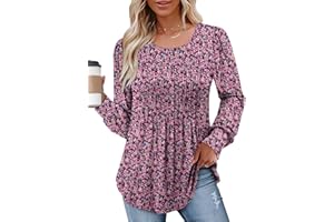 CHICZONE Women's Tops Shirts Round Neck Button up Ladies Tunic Pleated Blouse Loose Fitted