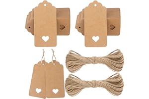 G2PLUS 100stk Geschenk Anhänger Braun, 4.5x9.5CM Kraftpapier Etiketten Tags, 300g/m² Geschenkanhänger Etiketten Herz mit Schnur für Hochzeit Geschenke zum Basteln